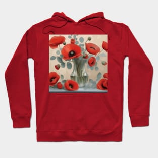 Red Poppies and Eucalyptus Leaves in a Glass Vase Hoodie